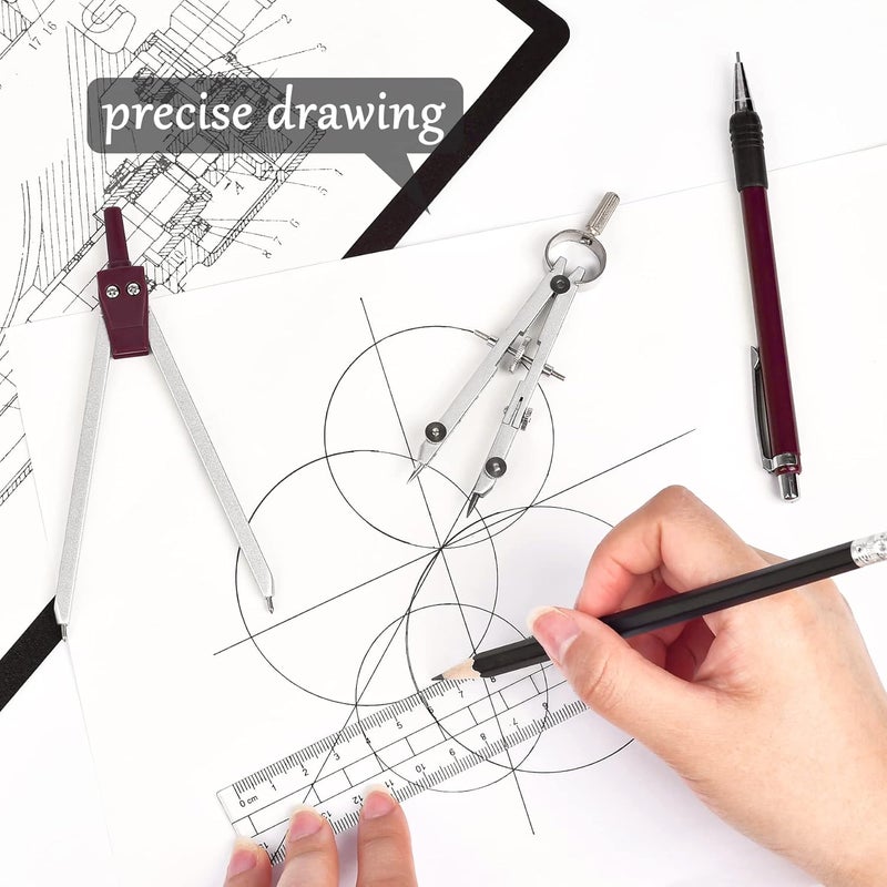 Unjoo 9Pcs Precision Geometry Set Metal Compass, Geometry Tool Tool Set with Shatterproof Storage Box, Circle Drafting Tool and Architecture, Drafting Kits for Engineers Students (Brown) - Image 3